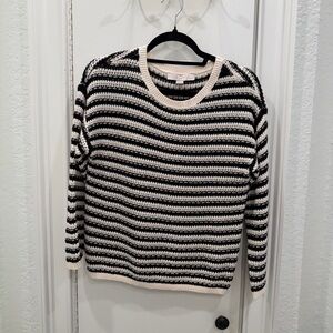 LOFT Black and Cream Striped Sweater